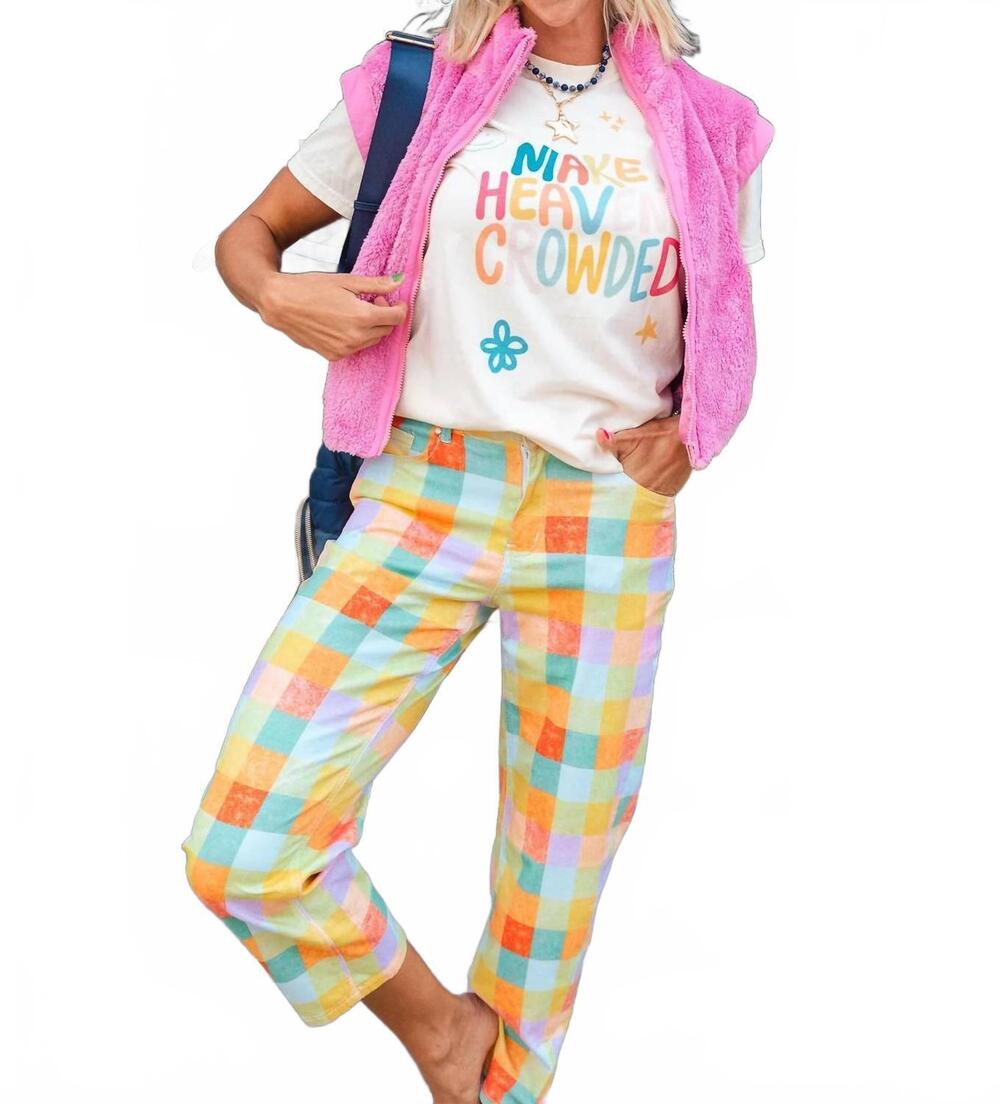 NEW POPPY & PINE madras plaid barrel pant in multicolor